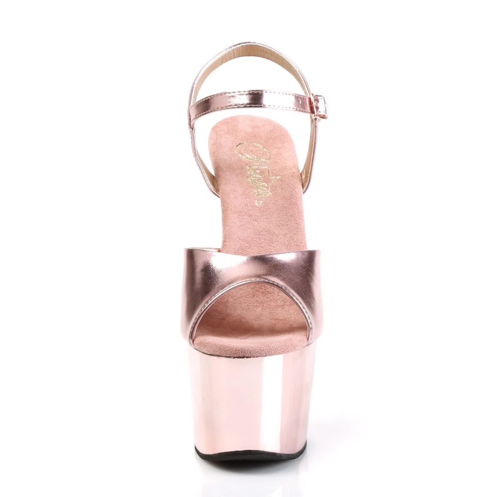 Pleaser Shiny Rose Gold Platform Sandals - Picture 4 of 4